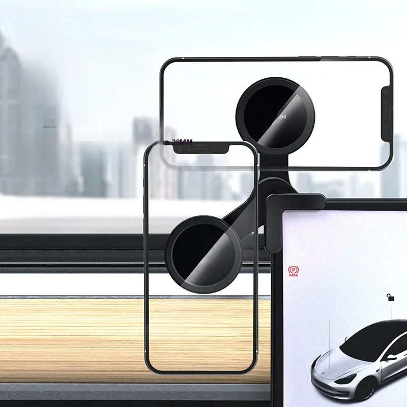 Dla Tesla Model 3/Y NIO BYD ekran samochodowy uchwyt na telefon magnetyczny akcesoria MagSafe iPhone obracać ukryty uchwyt magnetyczny 16 15 14 13 — zdjęcie 2