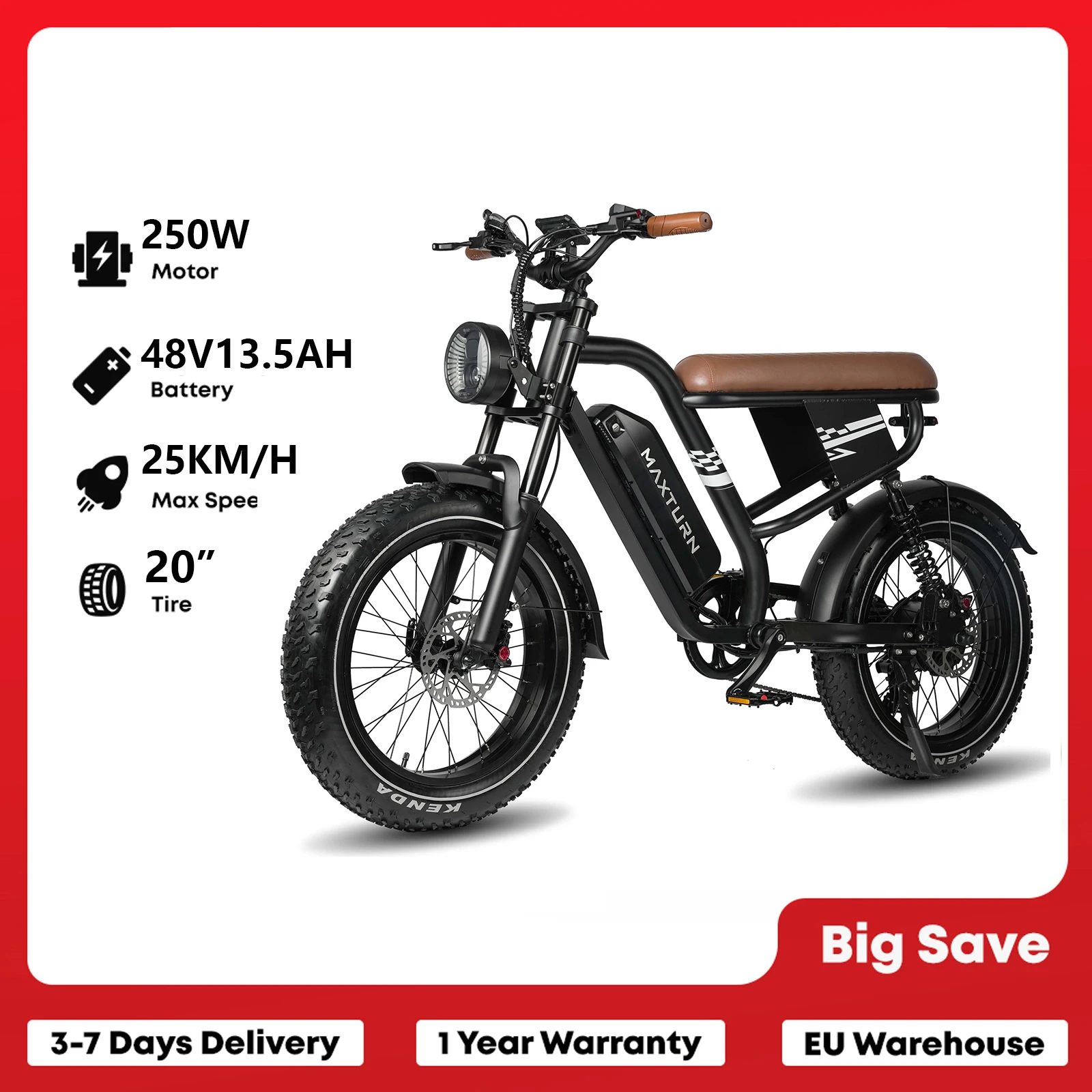 Vélo électrique ELEKWHEELS, moteur 250W, batterie lithium 48V13.5AH, pneu 20 pouces, écran LED, vélo électrique de montagne