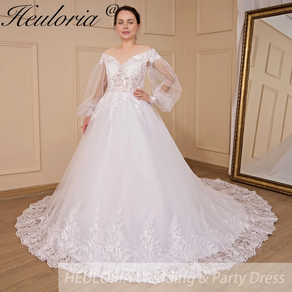 HEULORIA ball gown princess wedding dress long sleeve lace applique bride dress plus size robe de mariee Wedding gown