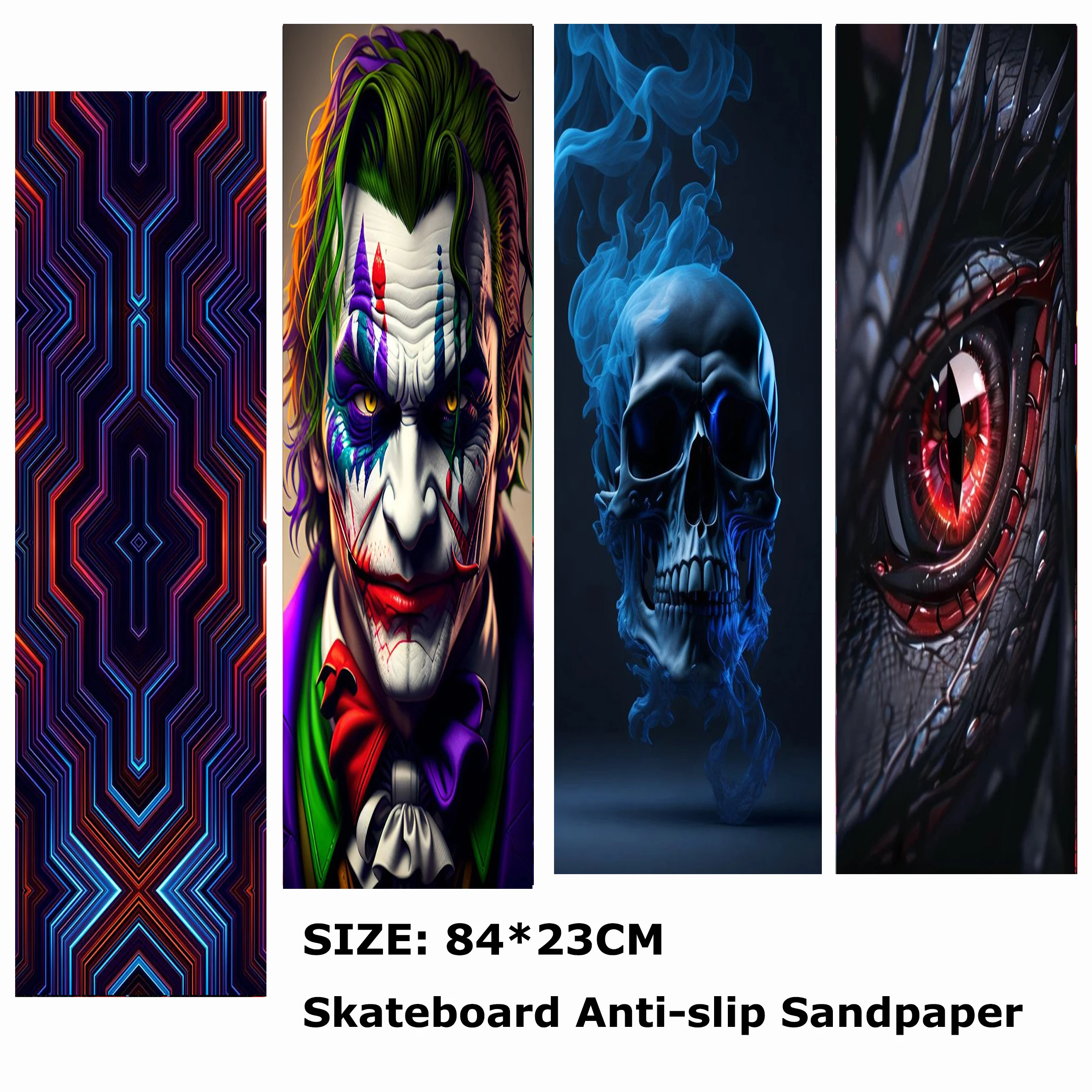 

Mecha Skull Clown Sharp Eagle Eyes Pattern Electric Scooter Anti-slip Sticker Sandpaper Skateboard Grip Tape Sheet 84*23cm