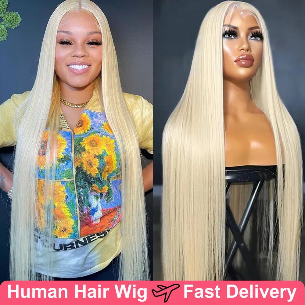 Perruque Lace Front Wig sans colle naturelle brésilienne, cheveux lisses, blond 613, 13x6, 13x4 HD, 30 pouces