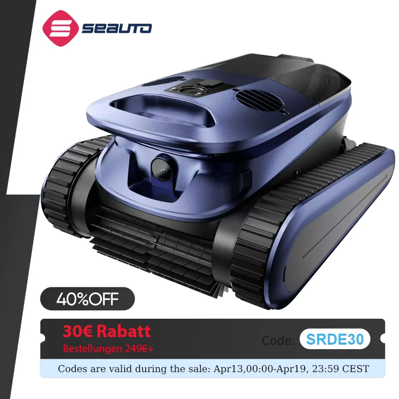 (Nycka generacja 2026) Robotyczny odkurzacz do basenów Seauto SAT 40, czyszczenie linii wodnej, nawigacja sonarowa AI, czas pracy 240 minut, obszar czyszczenia do 300 m²