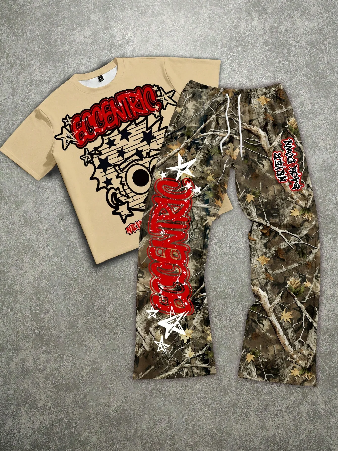 Camo Pattern Set - Manfinity Roughcore Men's Letter & Pentagram