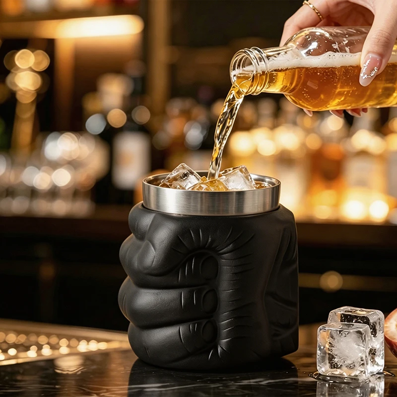 3D Fist Beer Mug Figurine Stainless Steel Inner Cup Novelty Vessel For Bar Restaurant Pub Counter Tabletop Decor Ornament