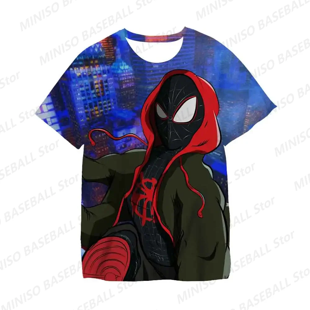 Marvel 24 New Summer Superhero Spider-Man City Fashion Casual Printed Short Sleeve T-Shirt Kid/Adult Street Style Top Customized