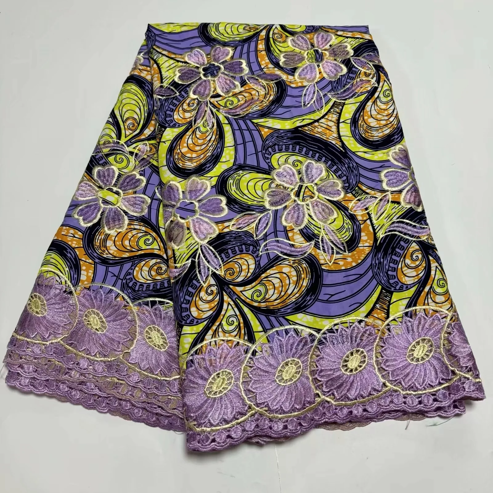 2024 Arrival High Quality African Embroidery Ankara Wax Print Lace 6 Yards DIY Sewing Party Wedding Gown Dress Crafts Material