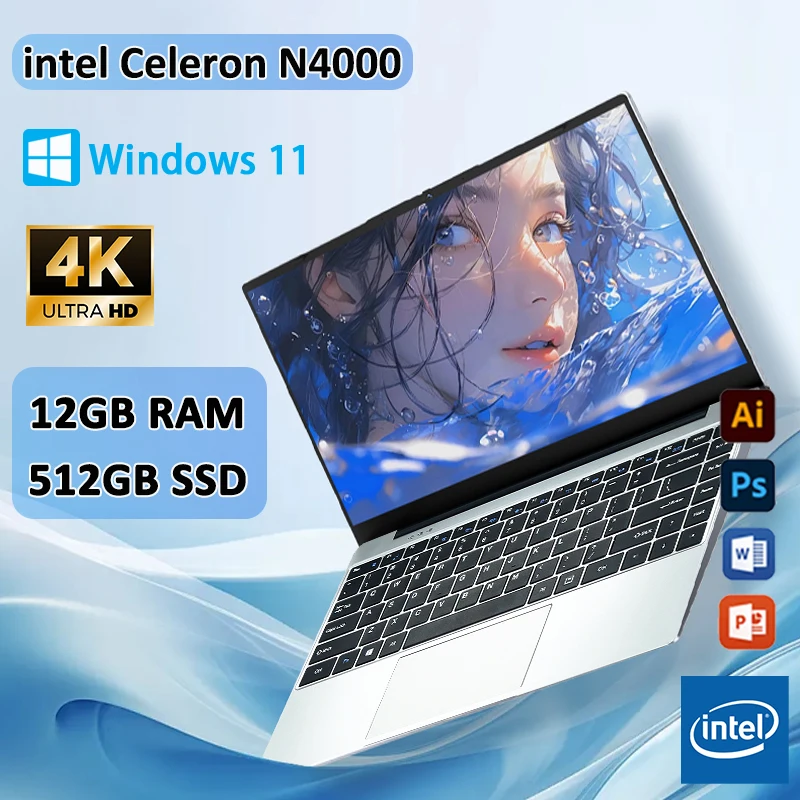 Laptop 14.1 cal 12GB RAM 1TB SSD Intel Celeron N4000 Windows 11 notebooki biurowe przenośne laptopy do nauki Deaktop