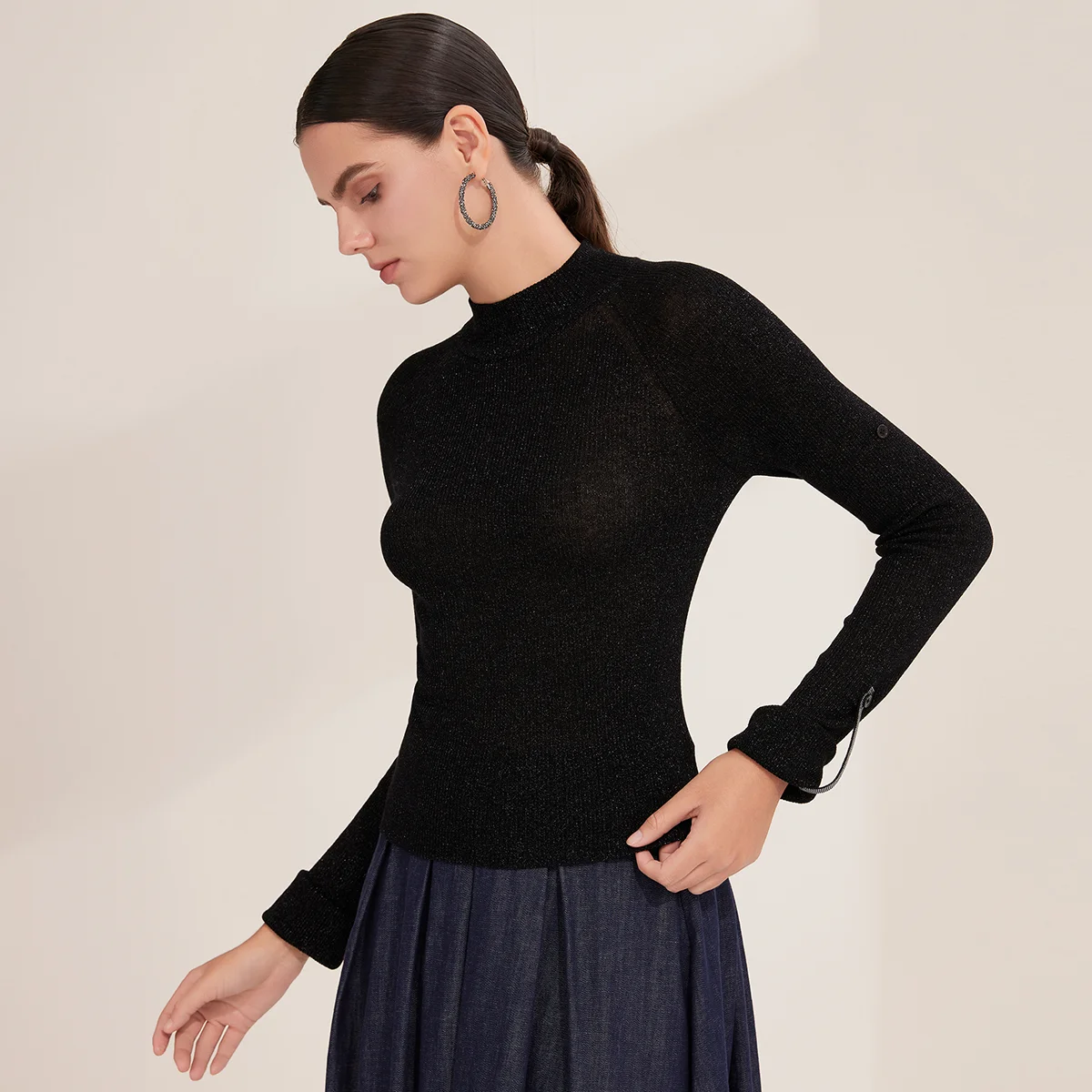 BY3521218 Luxury Minimalist Women's Knitwear Wool Nylon Blend 16-Gauge Long Sleeve Sweater
