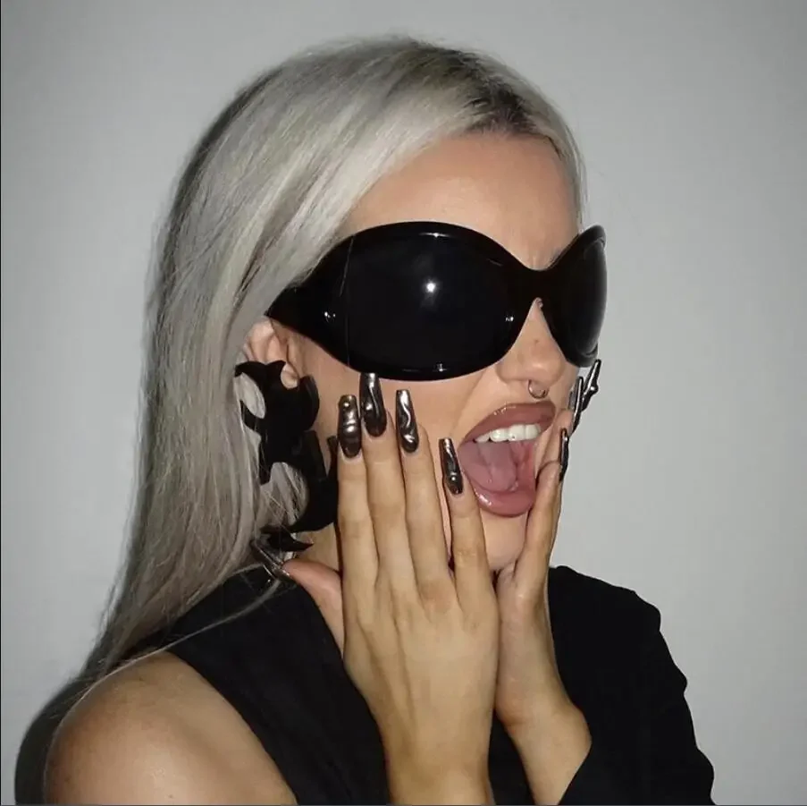 Marka modowa Y2K Punk okulary przeciwsłoneczne gogle nowe kobiety mężczyźni owalne sportowe okulary przeciwsłoneczne damskie ponadgabarytowe czarne odcienie okulary UV400 — zdjęcie 2