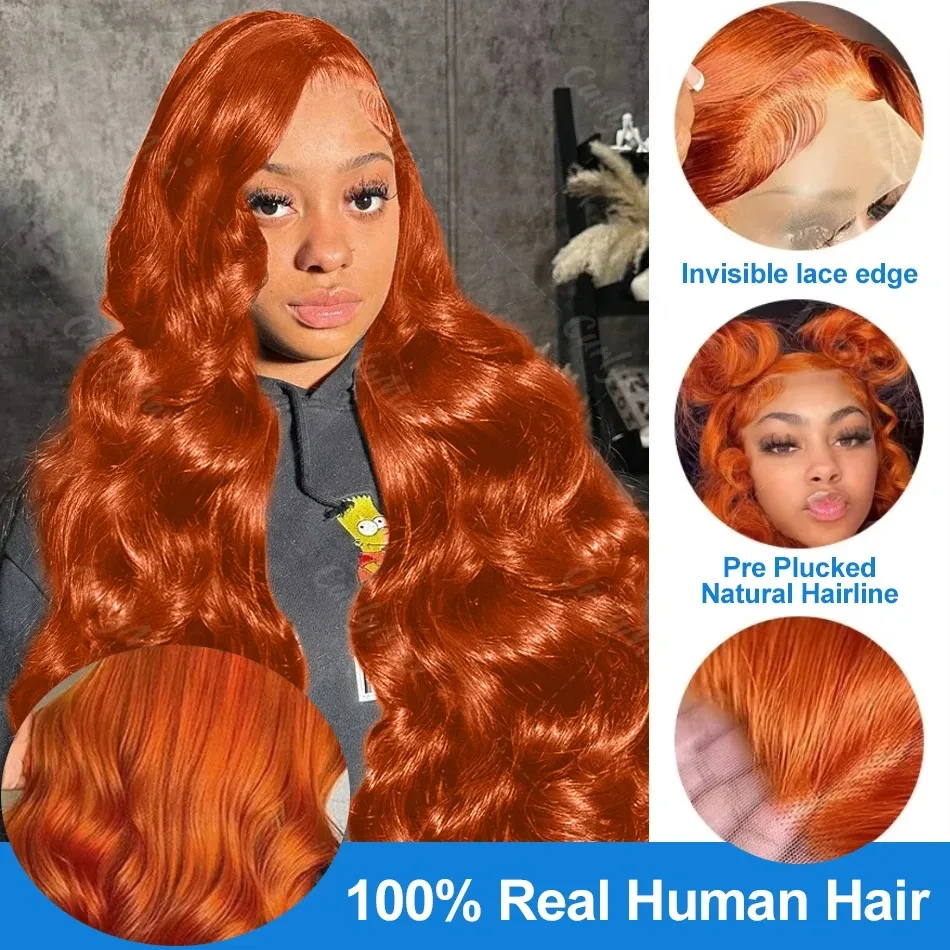 YKB 30 32 Inch Ginger Lace Front Wig Human Hair Body Wave 13x6 HD Lace Frontal Wigs 350 Orange Colored Brazilian Remy For Women