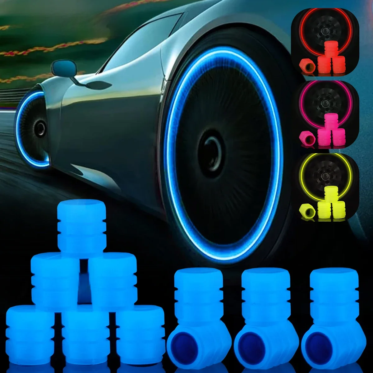 Bouchons de Valve de pneu lumineux, 12 pièces, pour voiture, moto, roue de vélo, moyeu de pneu, bouchons lumineux de nuit, couvercle de tige de Valve de pneu, décor Fluorescent