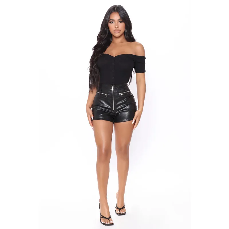 

2023 Summer New Black High Waist Women's PU Leather Shorts Fashion High Elasticity Skinny Shorts Casual Female Clothing XS-2XL