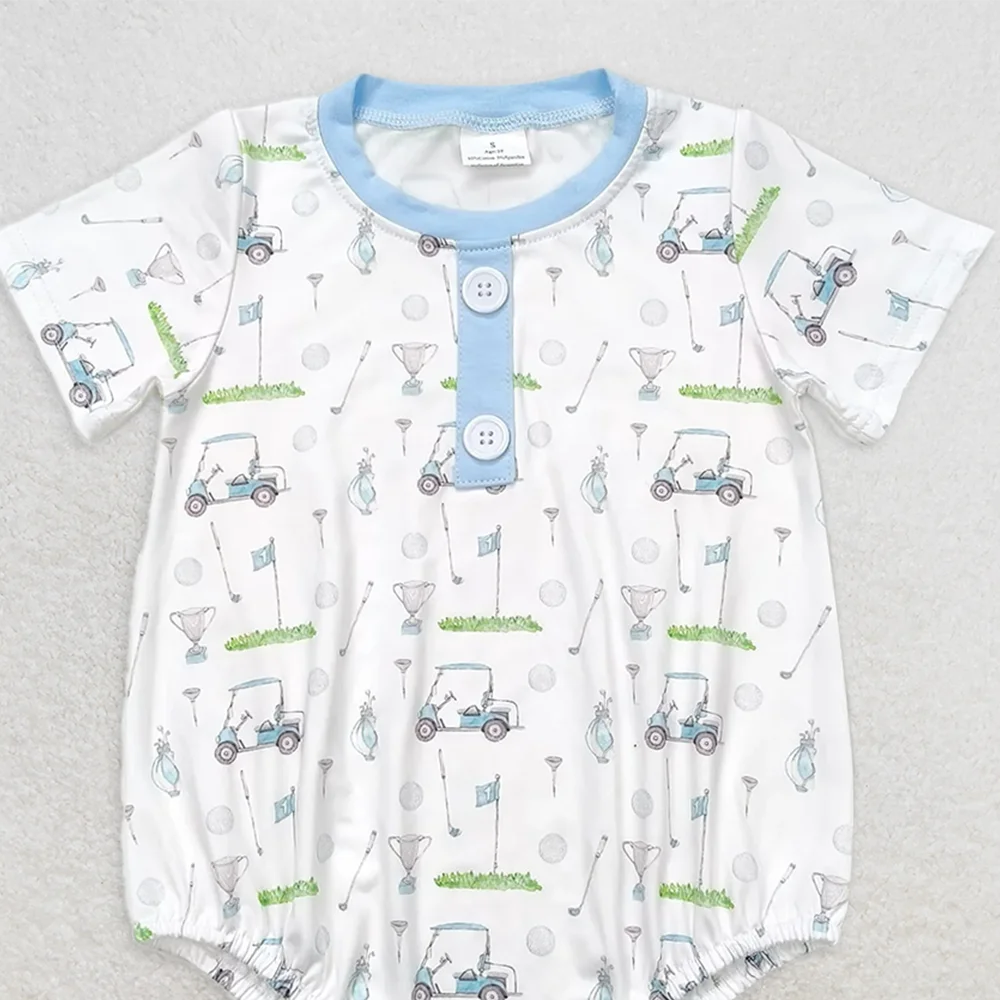 SR1070Baby Boys Summer Rompers Baby Infant Boys Golf Blue Buttons Rompers