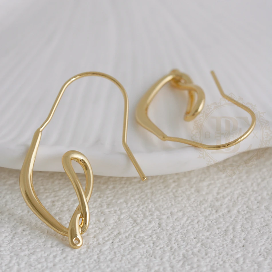 DIY Supply-2 Pieces Solid Brass Finding Earring Component with Brass Pin - Irregular 40x14.6mm (4921C-9)