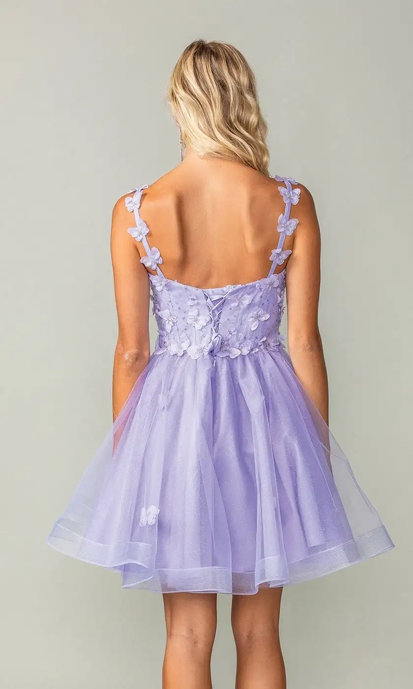 A-Line 3D Butterfly Sweetheart Tulle Short Homecoming Dress with Lace Sleeveless Illusion Cocktail Dress Elegant Graduation Dres