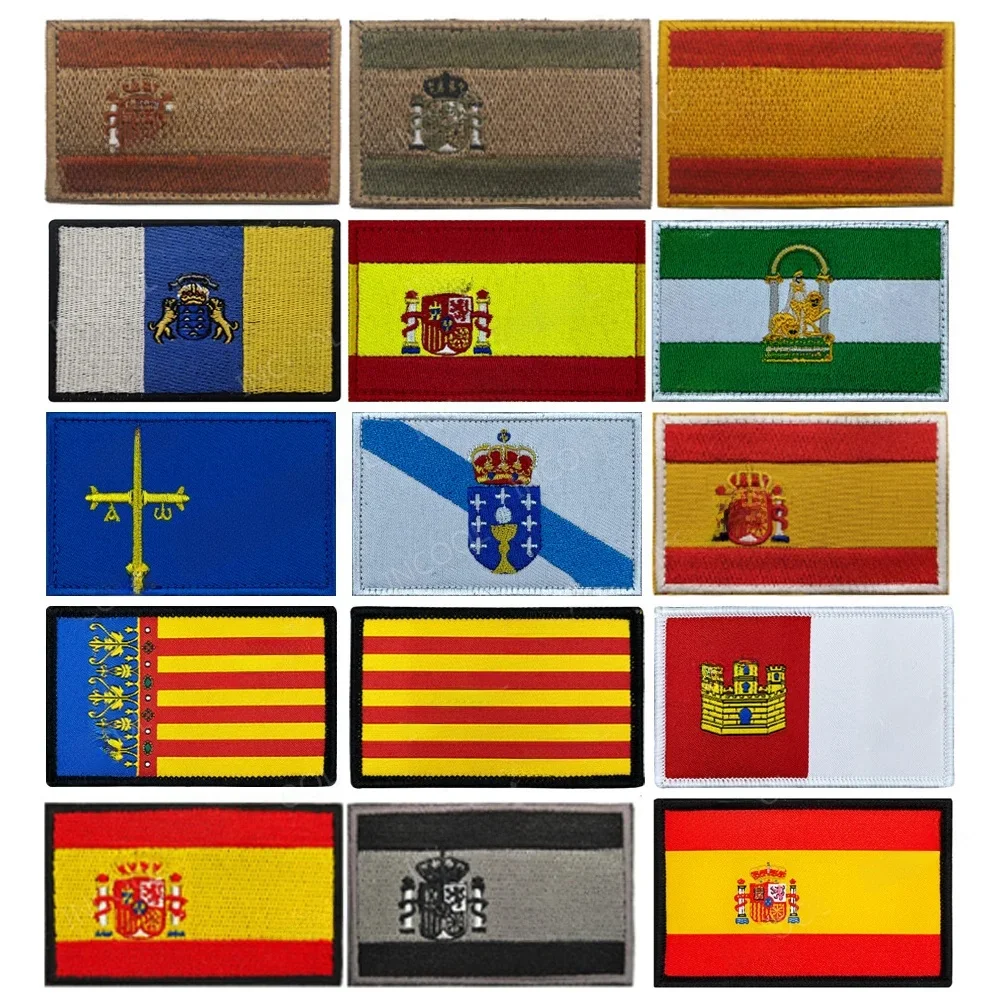 Asturies Andalousie Galizie Valencia Catalonia Îles Canaries Drapeau espagnol Patch brodé Brassard Appliques Espagne Drapeaux Badges
