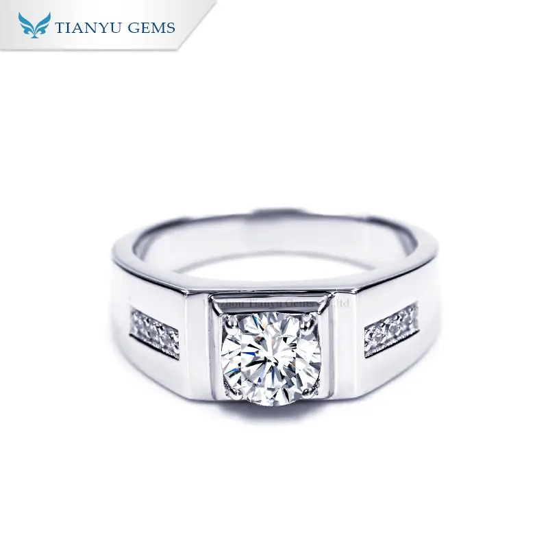 

Tianyu Gems Sterling Silver 18k Gold Plated Wedding Men Rings 0.5ct/1.0ct Moissanite Diamond White Gemstone Male Promise Ring