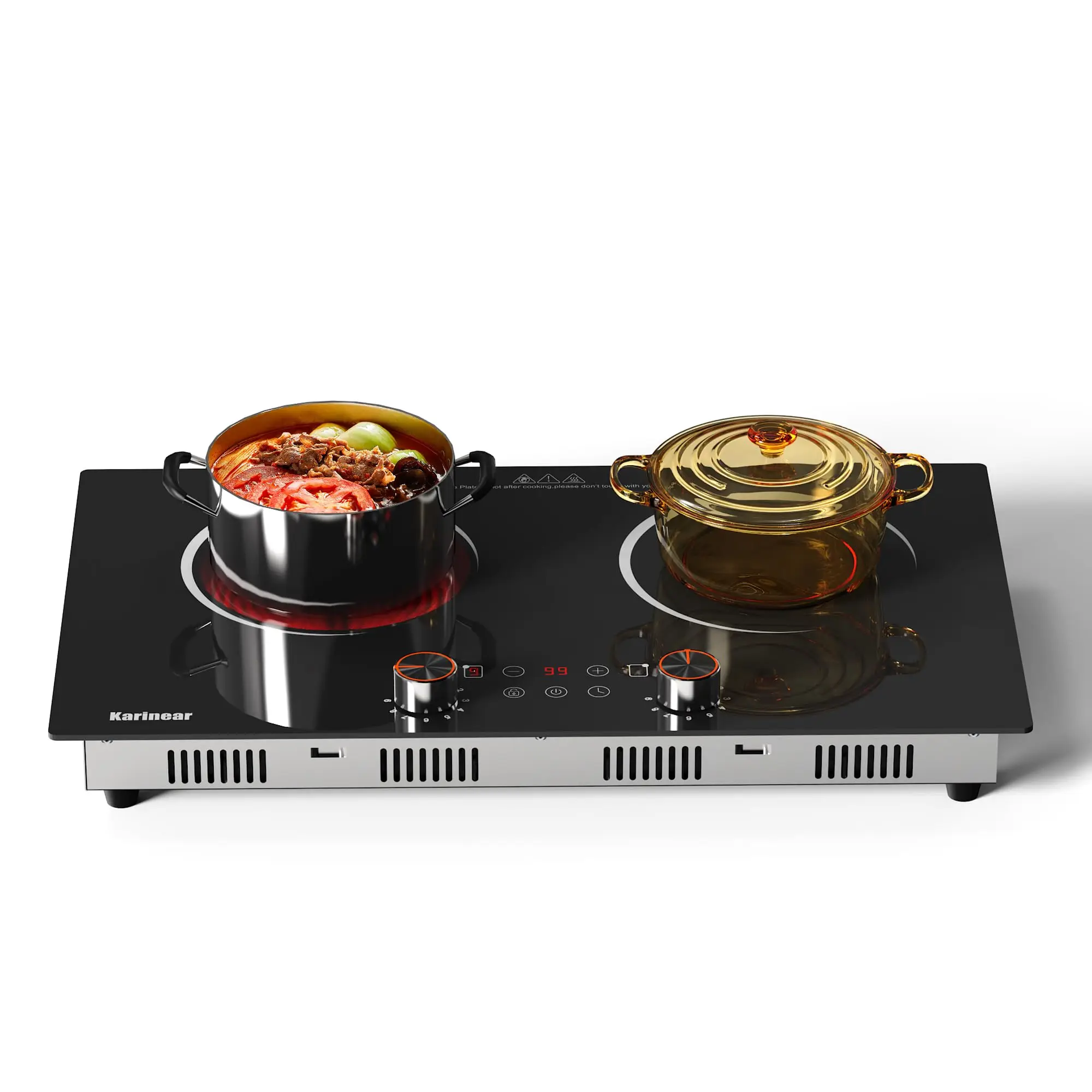 

Karinear Electric Cooktop 2 Burner, 110V Electri Stove Top, 2000W Knob Control & Sensor Touch Electric Hot Plate for Countertop or Built-in Install, Timer, Safety Lock, 9 Power Level, 24 Inch