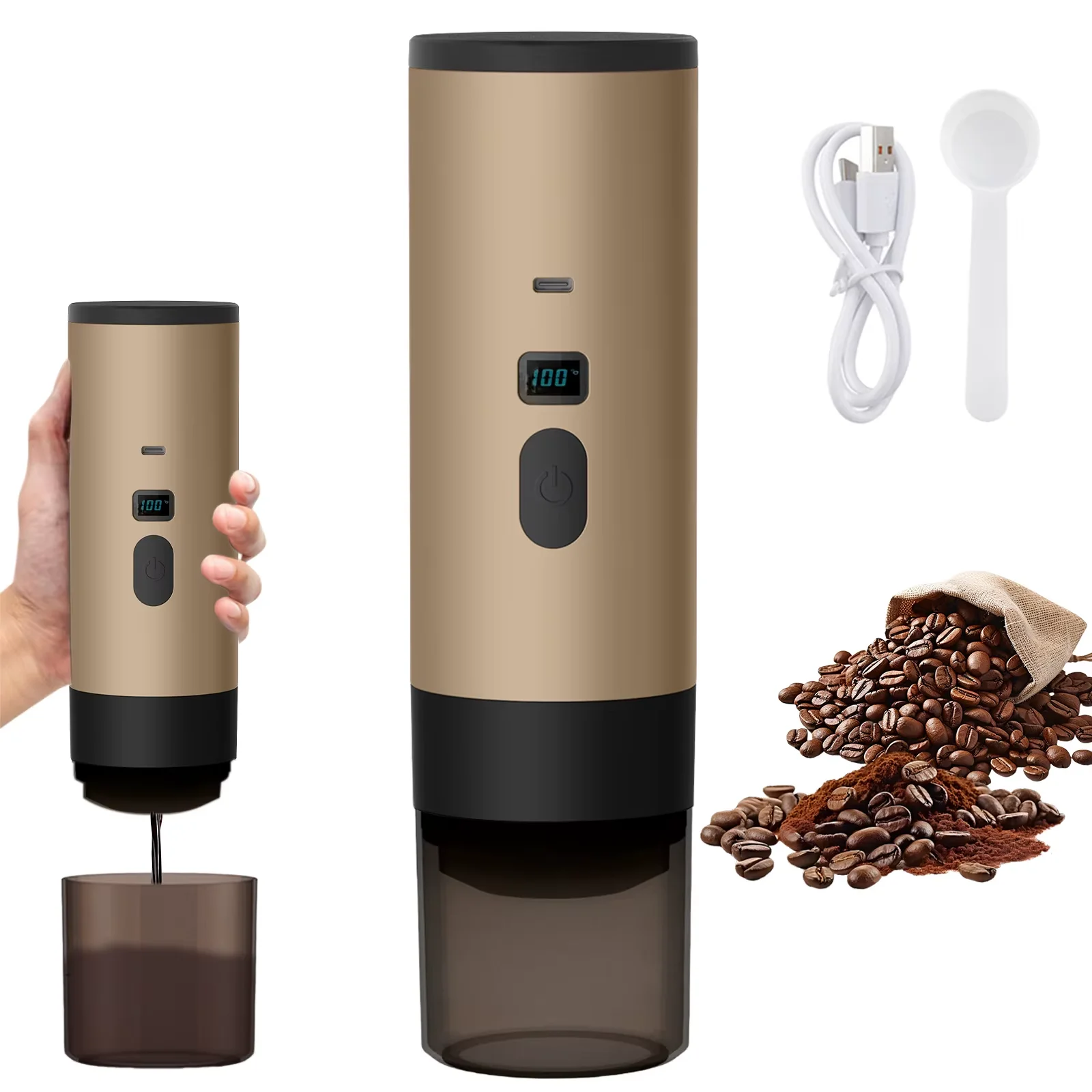 Tragbare 3-in-1-Kaffeemaschine, 20 Bar USB-Espressomaschine für Reisen, Auto, Zuhause, schnelle Erwärmung, kompaktes Design