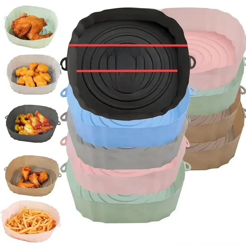 Silicone Air Fryer Basket, Reutilizáveis Pan Liner Acessórios, Bandeja de cozimento do forno, Pizza,