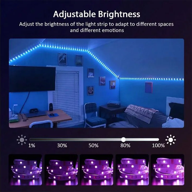 Tira de luces LED de 1-30M, cinta Flexible autoadhesiva con WIFI 5050 RGB, USB, Bluetooth, Control por aplicación, para Festival, Fiesta, TV,