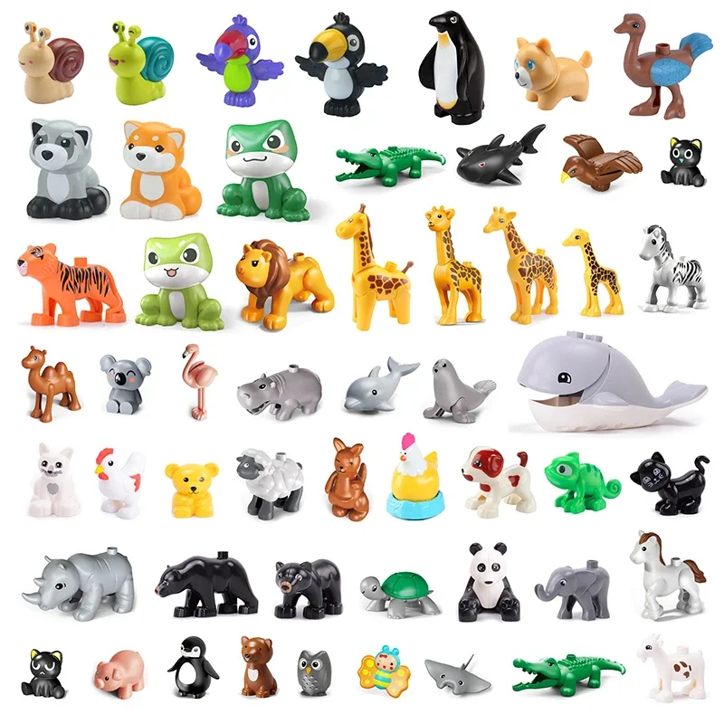 Grands blocs de construction, animaux de ferme, chat, chien, accessoires, Lion, requin, Compatible avec la ville Duploed, jouets éducatifs, cadeaux pour enfants