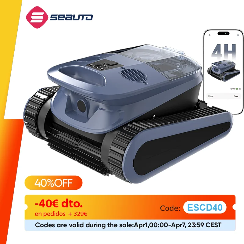 Nettoyeur de piscine robotisé Seauto SAT 40, autonomie de 240 minutes, navigation sonar IA, 4 modes de nettoyage, pour piscines de 3200 pieds carrés