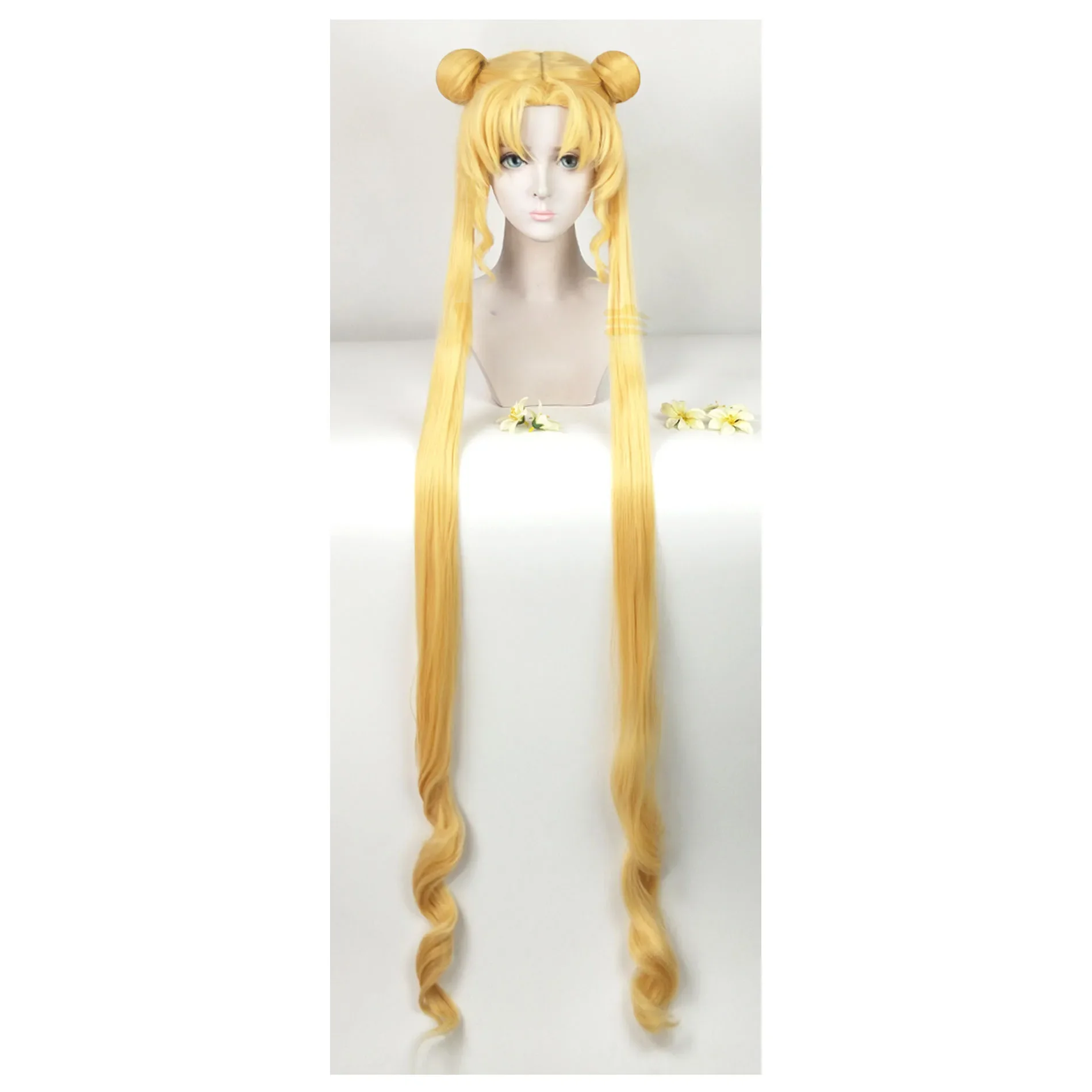 Serena Tsukino Usagi peruka do cosplay Annie 130cm blond srebrne podwójne długie kucyki żaroodporne syntetyczne peruki do włosów + czapka z peruką — zdjęcie 2