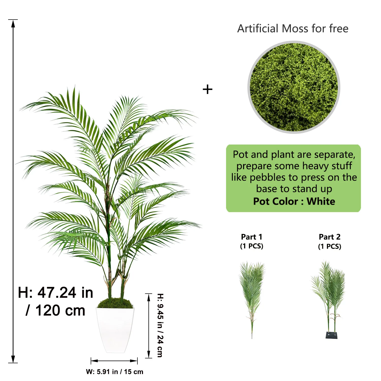 1,2m-1,8m Künstliche Areca-Palme Große Künstliche Tropische Pflanze für Innendekoration Künstlicher Topf-Palmenbaum für Wohnzimmer Büro Hotel – Detail 10