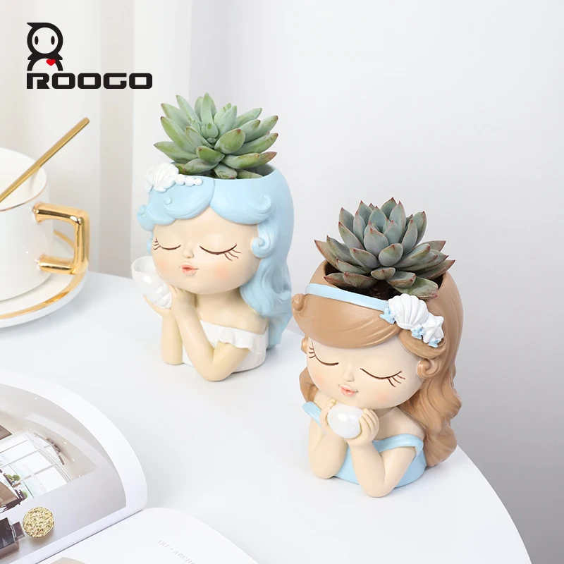 Creative Fairy ResinTable Top Small Flower-Planter Pot Cartoon Girl Home Decoration Decorative Ornament Figurine Succulent Plant