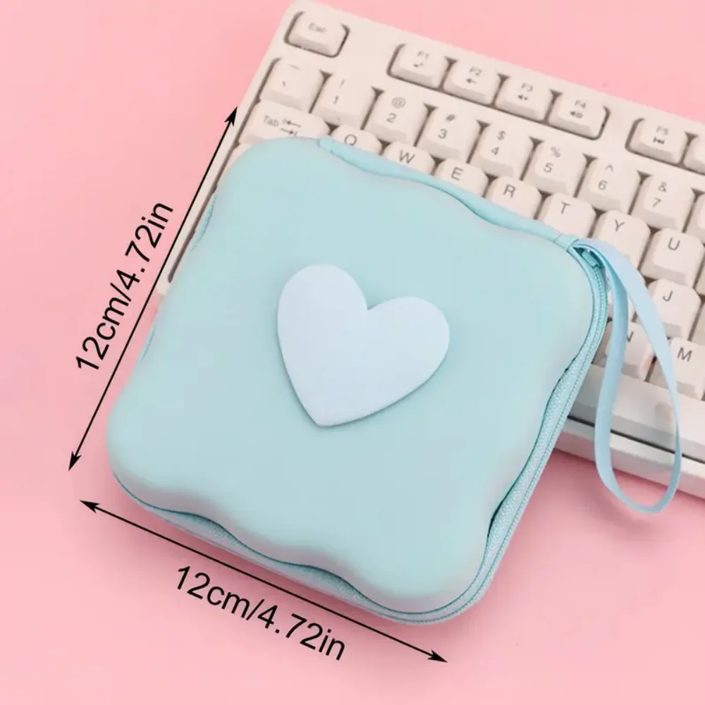 Charger Lid Storage Bag, Cute 3D Heart-Shaped Wave Design Charger Protector Travel Storage Box, Headphone Cable Protector Cable