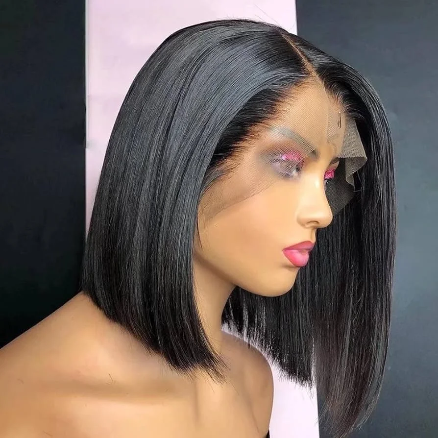 

Human Hair Bob Wig 13x4 Straight Lace Frontal Pre Plucked Hair 4x4 Wigs Brazilian Remy Bone Straight Bob 10 12 14 16 Inches