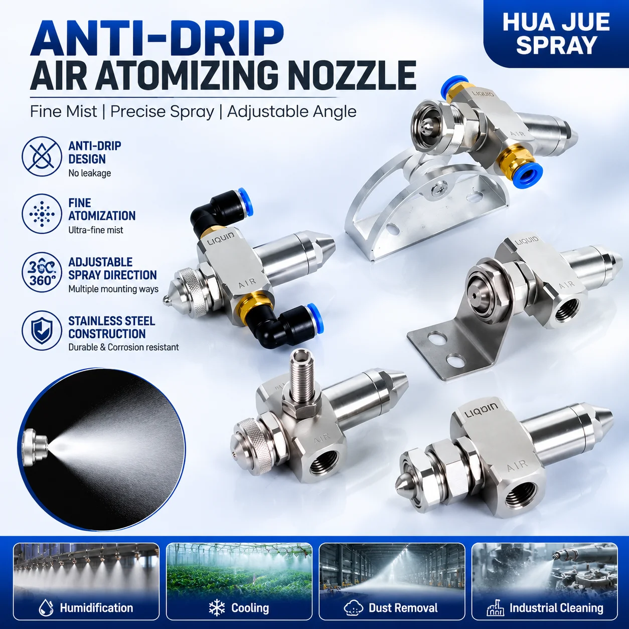 HUAJUE Stainless Steel Air Atomizing Nozzle 1/4