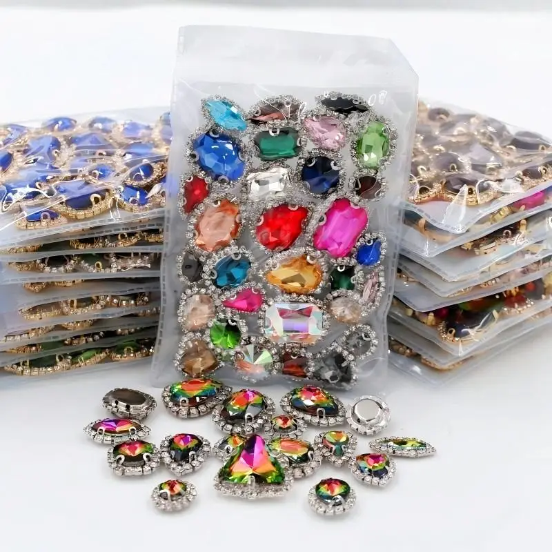 Abbigliamento FAI DA TE Oro inferiore a goccia faltback bottone Di Cristallo, bianco AAA + Cristallo Di Vetro sew on strass con artiglio Trasporto