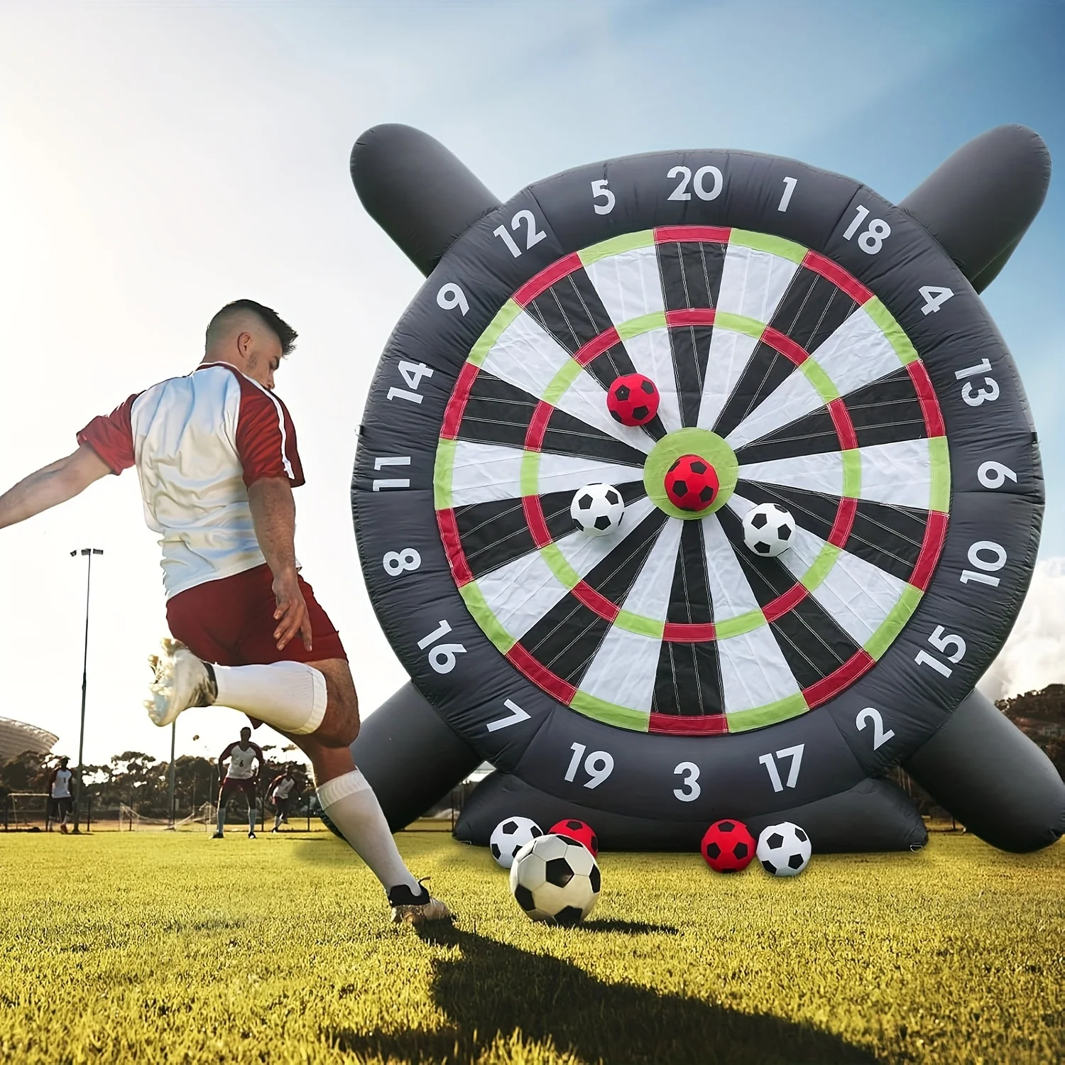 

10FT Giant Inflatable Soccer Dart Board Backyard Games - with 370w Blower, 8 Soccer Balls - Large Kick Football Target Dartboard