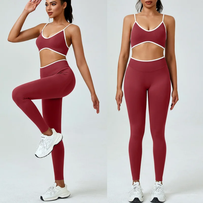 

Seamless 2PCS Workout Pants Sets Women's Strappy Sport Short Bras & Leggings High Waist Fitness Sculpt Legging Running Gym Suits