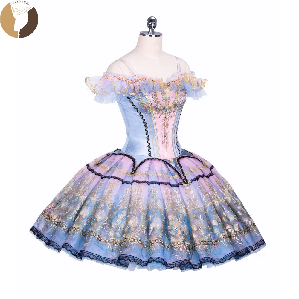FLTOTURE Women Ballet Variations La Fille Du Pharaon Act 3 - First River Costume 10 Layers Romantic Tutu Mermaids Skirt QW1383