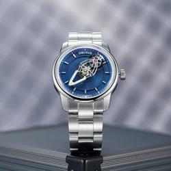 OBLVLO Creative Lightspeed Spacecraft Men Blue Dial Automatic Watch 316L Stainless Steel Luminous Business Watches for Men JM-SP