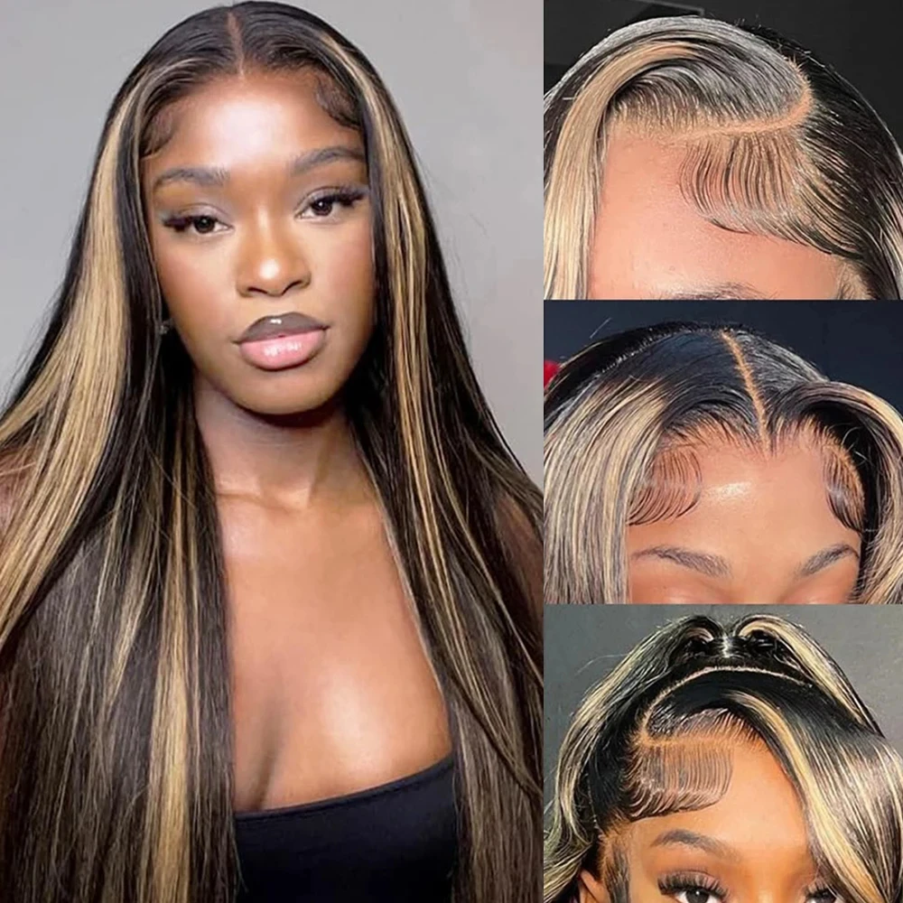 

HD 13x4 Highlight Straight Lace Front Human Hair Wigs 360 FULL 13x6 Lace Wig Pre Plucked Glueless Blonde 4/27 Colored Cheap Wig