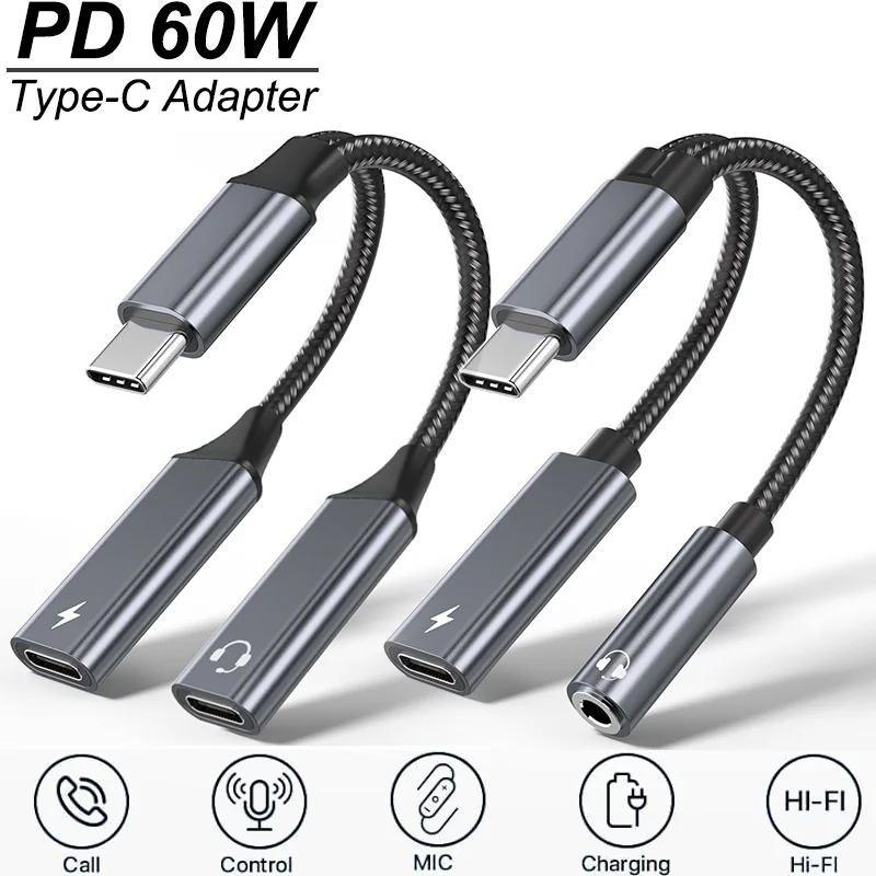 

2 in 1 USB C to 3.5mm Headphone and Charger Adapter USB C PD 3.0 Port to Aux Audio Jack Fast Charging Dongle Cable Cord
