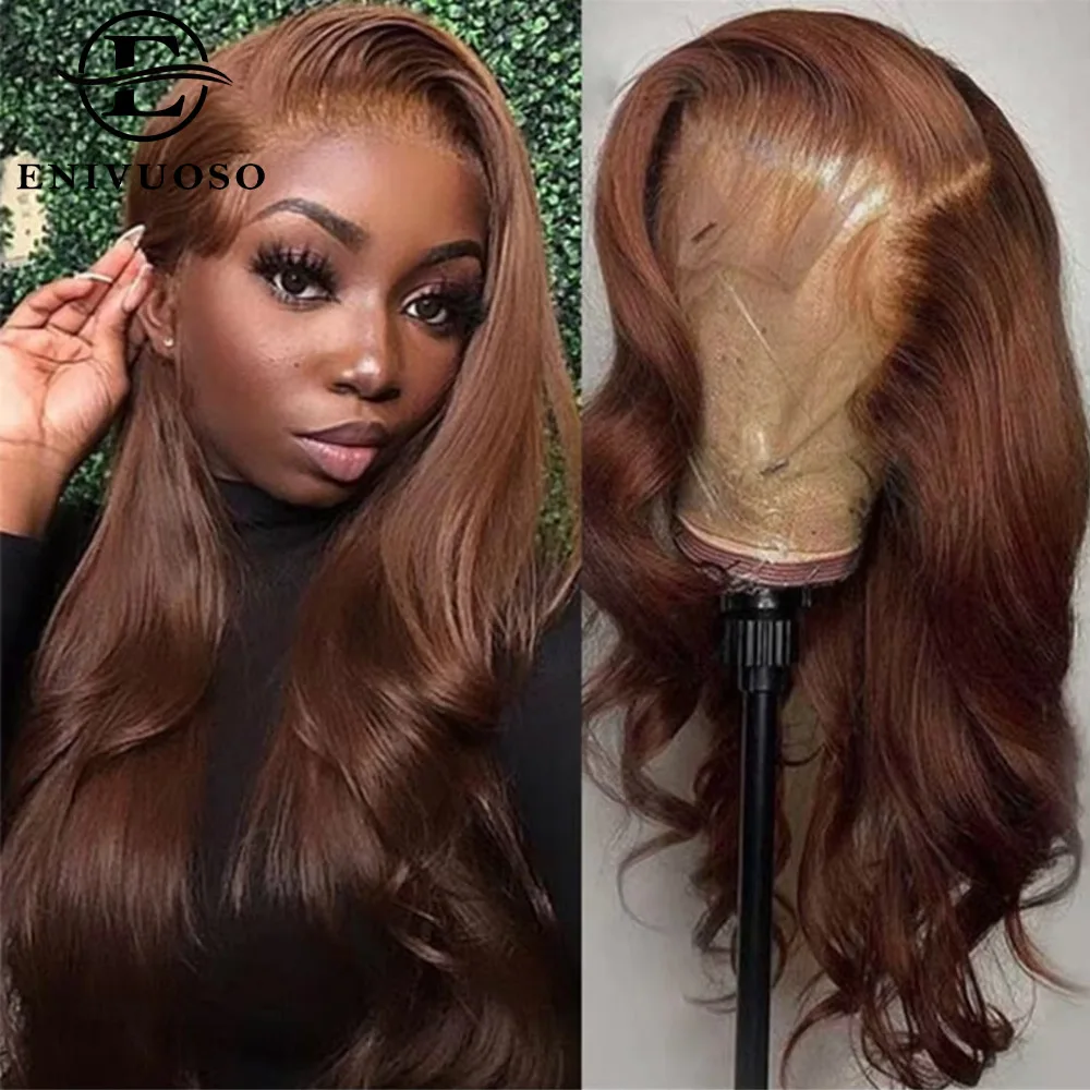 Wig Depan Renda Gelombang Tubuh Coklat Coklat 13X6 Wig Frontal Renda Transparan Pra Pencabutan 30 Inci Wig Rambut Sintetis untuk Wanita