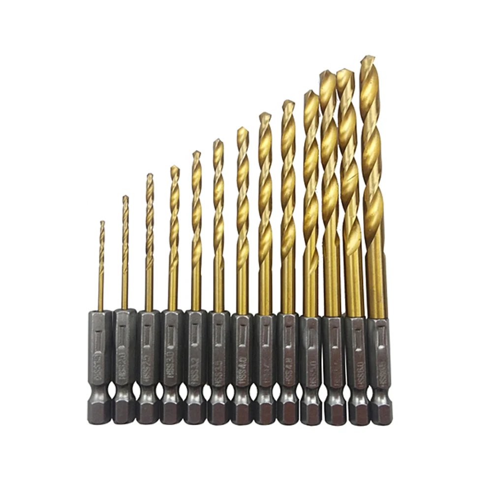 13 kinds drill bits set hexagonal titanium coated perforator rihole saw