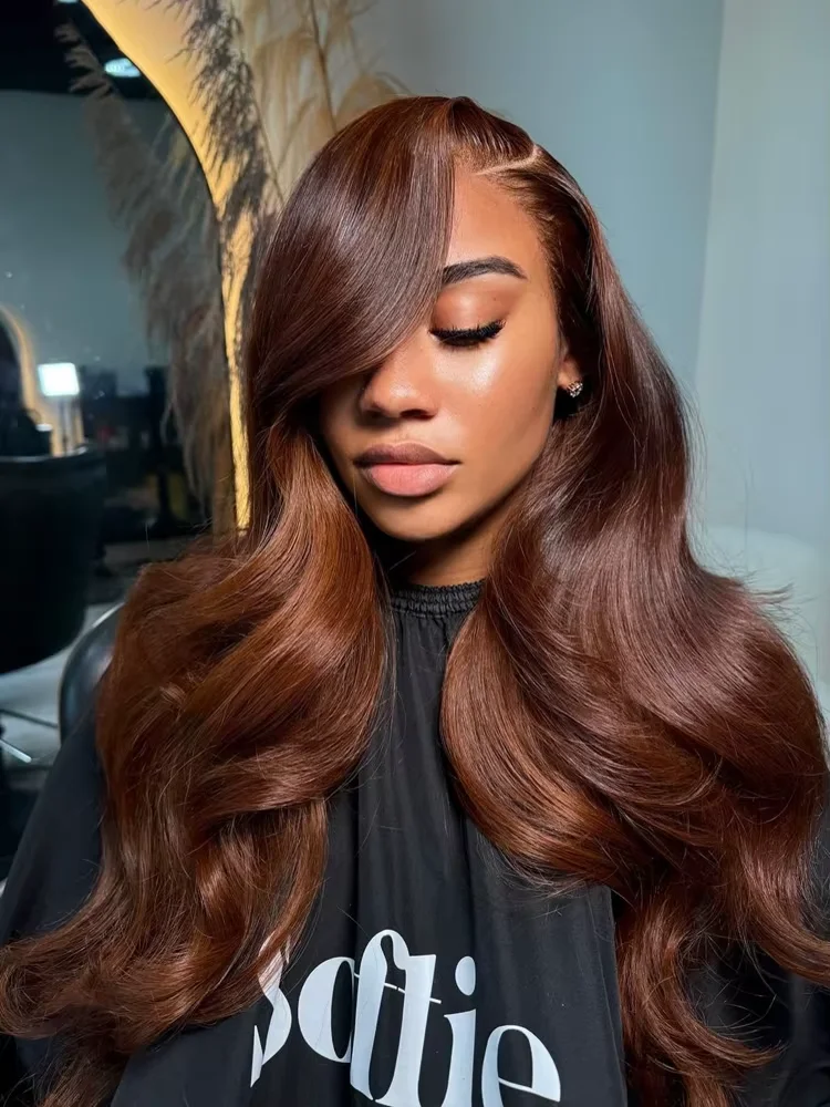 

Шоколадно-коричневые парики из натуральных волос Объемная волна 13x6 HD Парик фронта шнурка Натуральная волна воды Цветной парик фронта шнурка для женщин Предварительно сорванный