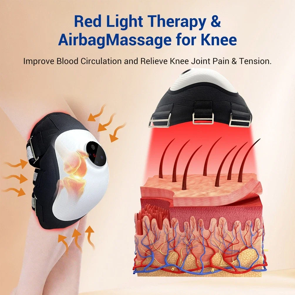

ZJZK Knee Massager Heat Vibration Red Light Therapy Pad Cordless Physiotherapy for Joint Pain & Shoulder Relief Knee Elbow Care