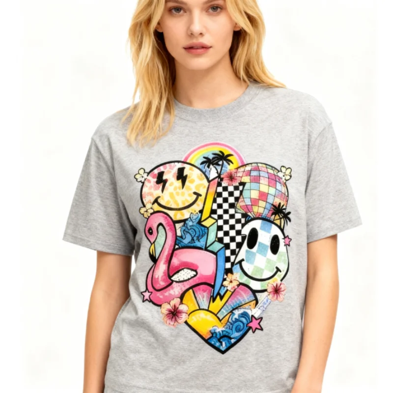 تي شيرت برسومات كلاسيكية ساحرة من القطن بنسبة 100%، تي شيرت فضفاض بأكمام قصيرة مناسب للجنسين، ناعم ومسامي، ملابس يومية كاجوال عصرية للشارع