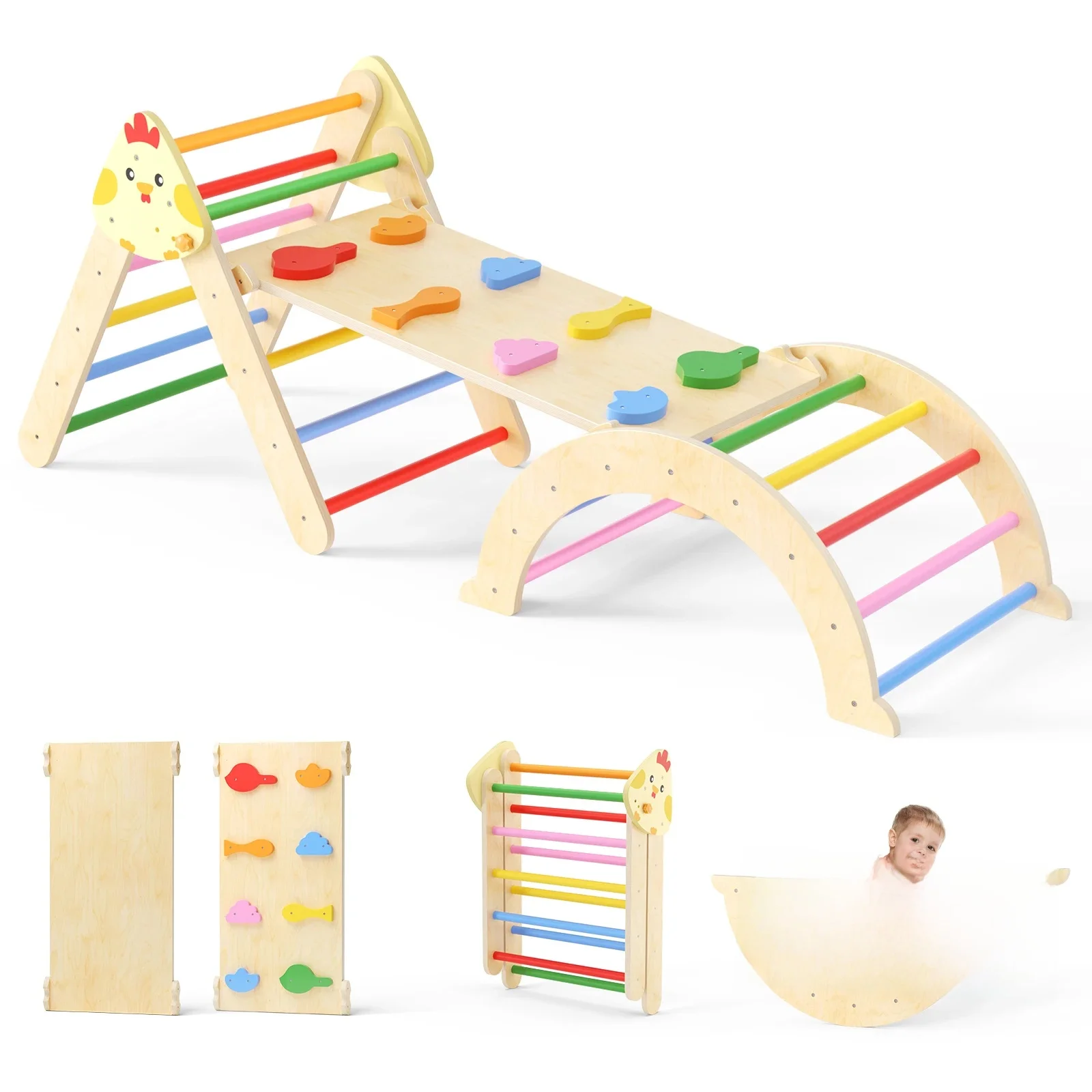 7-in-1 klimrek voor peuters Speeltuin Indoor Play Gym Houten glijbaan voor kinderen Training Baby - afbeelding 2