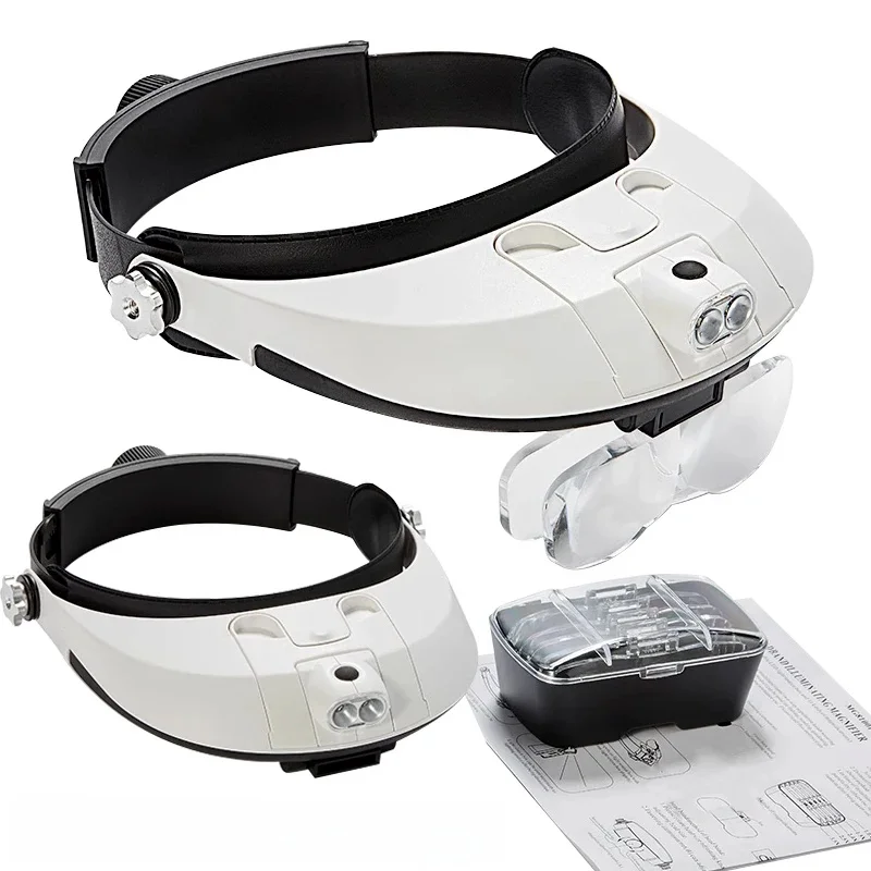 Narzędzie do naprawy lupa z diodami Led 1x1,5x2x2,5x3, 5x 2Led lupa podświetlana na głowę okulary z lupą — zdjęcie 2