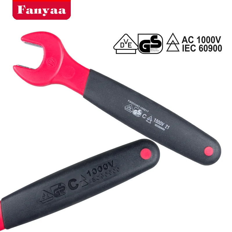 Fanyaa Electrician Insulated Crowfoot Spanner VDE Approved  Open Mouth 7-24mm Single End Crowfoot Wrench Bolt Nut Setter Puller