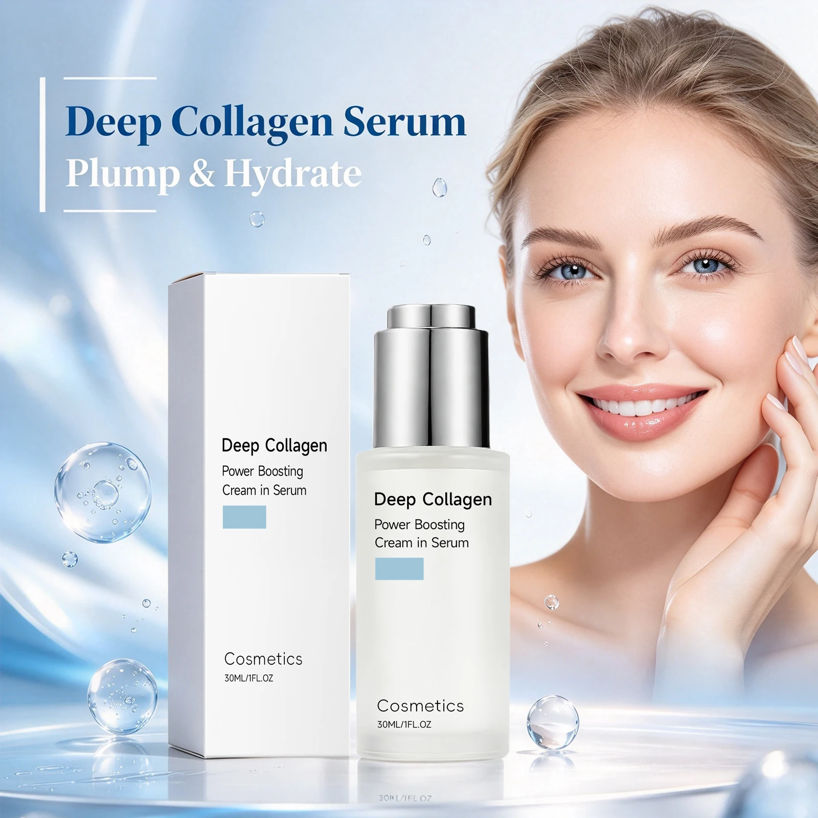 Deep Collagen Boosting Facial Serum Skin Plumping Volume Restoring Pore Refining Smoothing Elasticity Firming Texture Enhancing Hydrating Essence