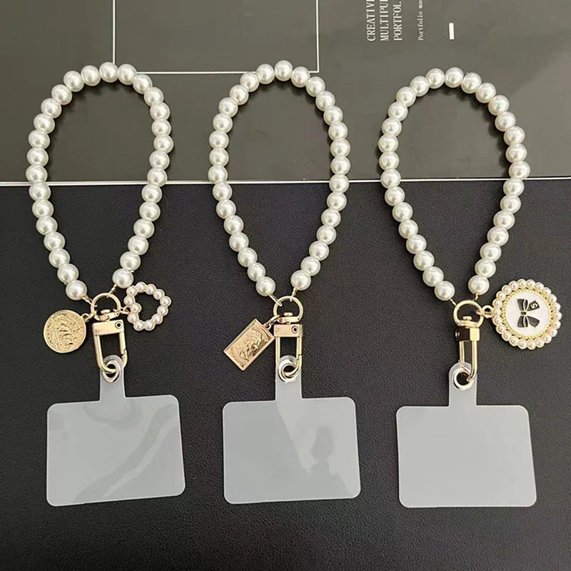 Lanière courte en perles, pendentif en strass, pour téléphone portable, sangle de poignet tissée à la main, lanière arrière Anti-perte Csae